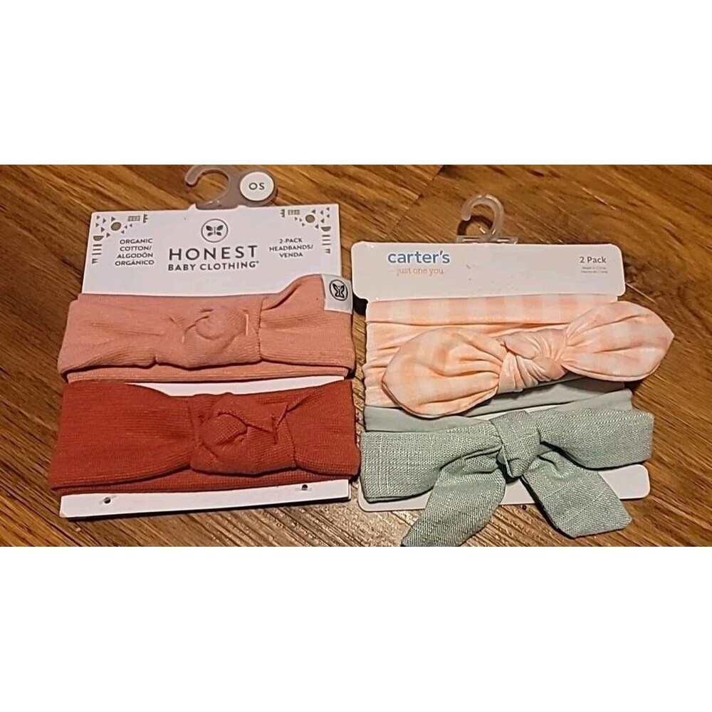 2 Sets Of 2 0-12 Month 2 CT Bow Accent Headwraps Carters And Honest Brands